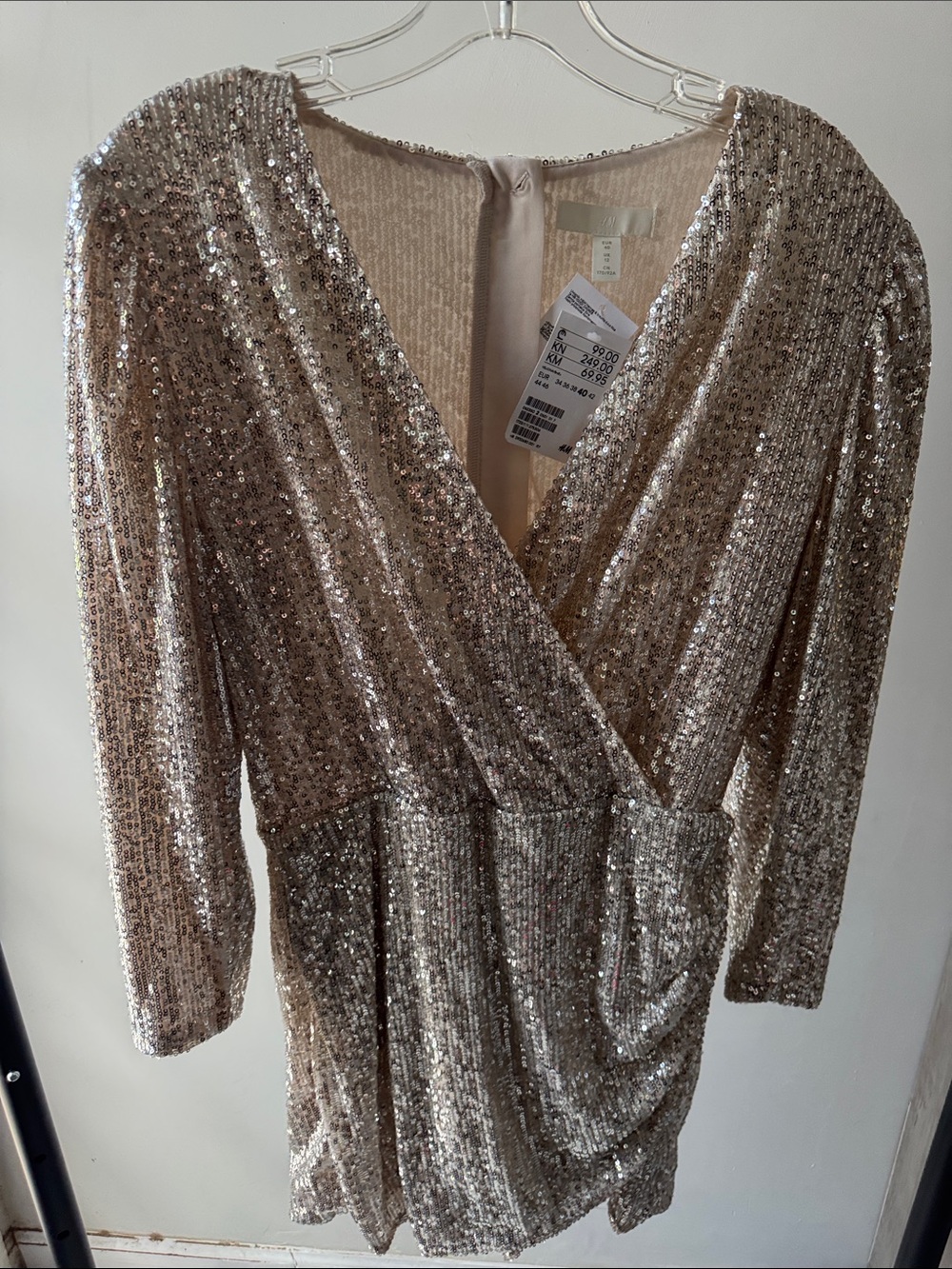 H&M Sequin Wrap Romper in Champagne